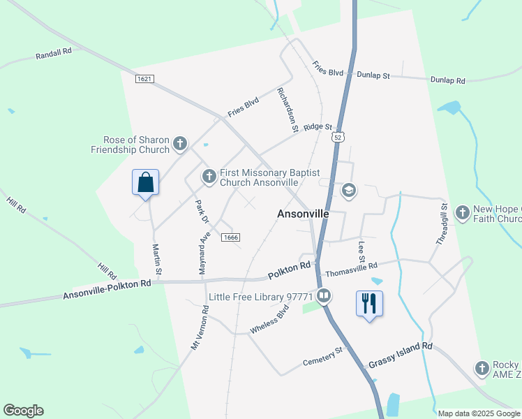 map of restaurants, bars, coffee shops, grocery stores, and more near 187 College Street in Wadesboro