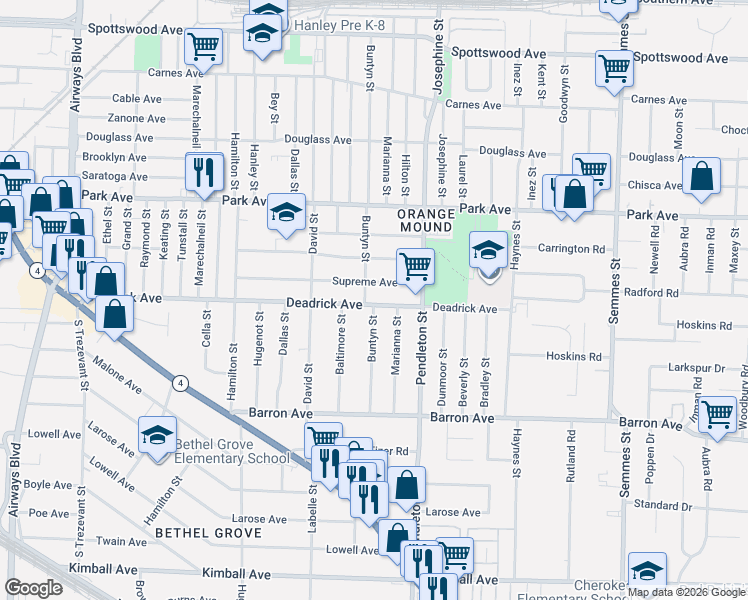 map of restaurants, bars, coffee shops, grocery stores, and more near 1490 Buntyn Street in Memphis