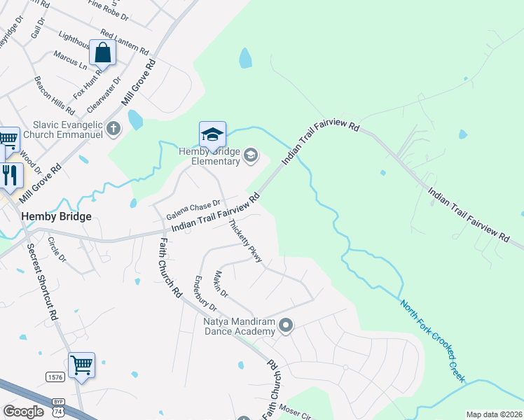 map of restaurants, bars, coffee shops, grocery stores, and more near 2015 Bikar Court in Indian Trail