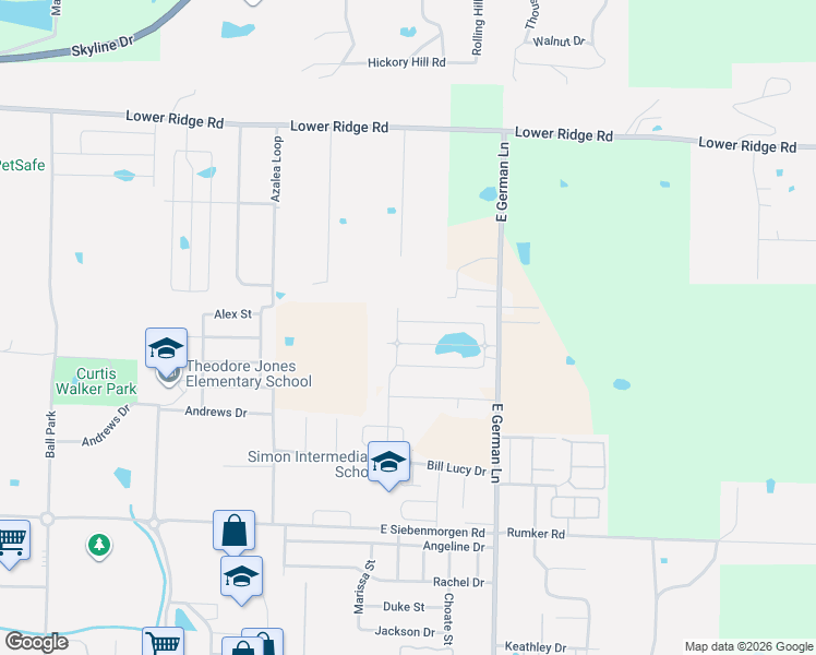 map of restaurants, bars, coffee shops, grocery stores, and more near 2115 East German Lane in Conway