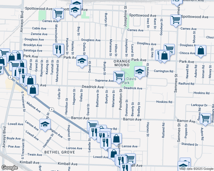 map of restaurants, bars, coffee shops, grocery stores, and more near 1490 Buntyn Street in Memphis
