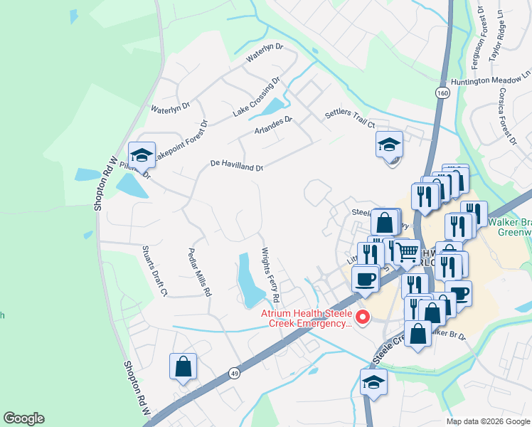 map of restaurants, bars, coffee shops, grocery stores, and more near 13412 Michael Lynn Road in Charlotte