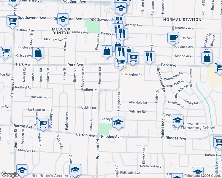 map of restaurants, bars, coffee shops, grocery stores, and more near 995 East Walthal Circle in Memphis