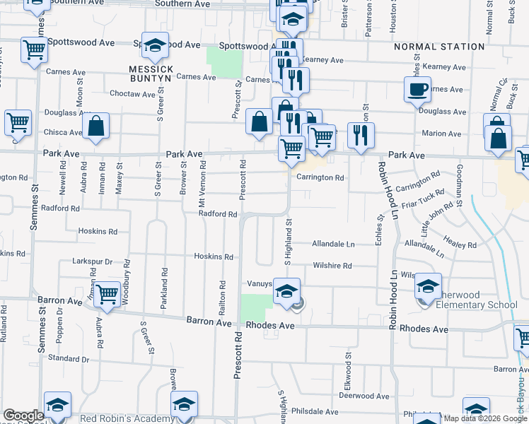 map of restaurants, bars, coffee shops, grocery stores, and more near 995 East Walthal Circle in Memphis