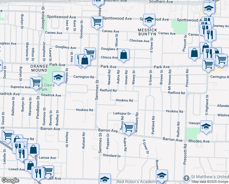 map of restaurants, bars, coffee shops, grocery stores, and more near 1000 Newell Road in Memphis