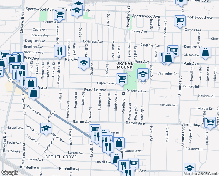 map of restaurants, bars, coffee shops, grocery stores, and more near 1490 Buntyn Street in Memphis