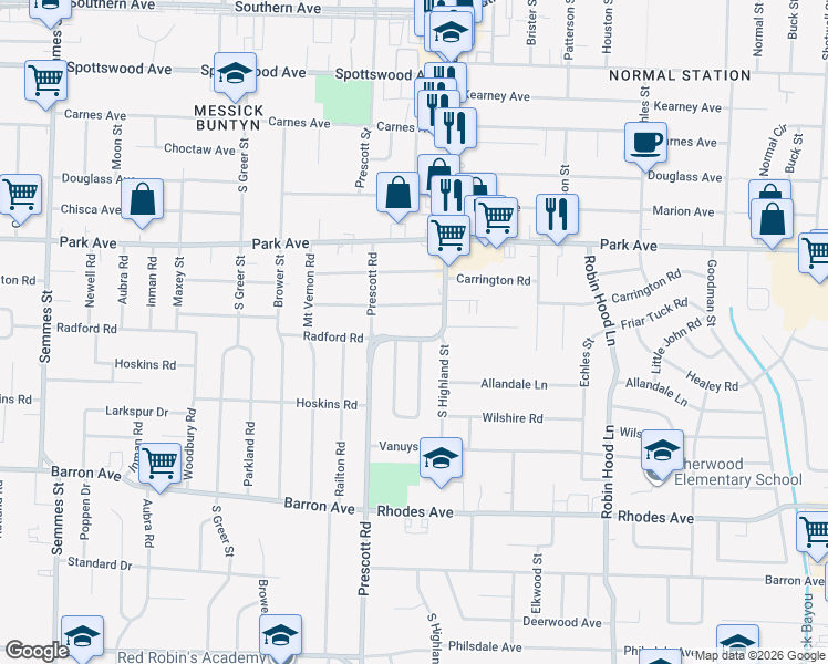 map of restaurants, bars, coffee shops, grocery stores, and more near 995 East Walthal Circle in Memphis