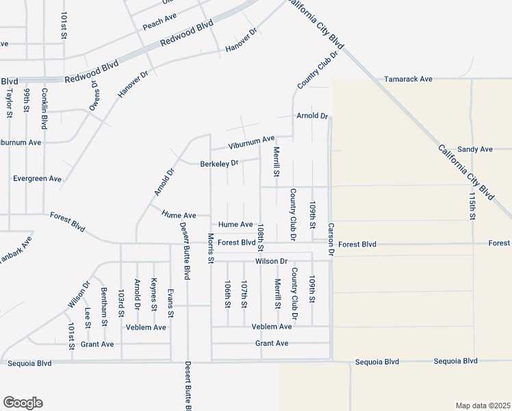 map of restaurants, bars, coffee shops, grocery stores, and more near 108th Street in California City