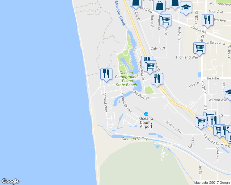 map of restaurants, bars, coffee shops, grocery stores, and more near 364 McCarthy Avenue in Oceano