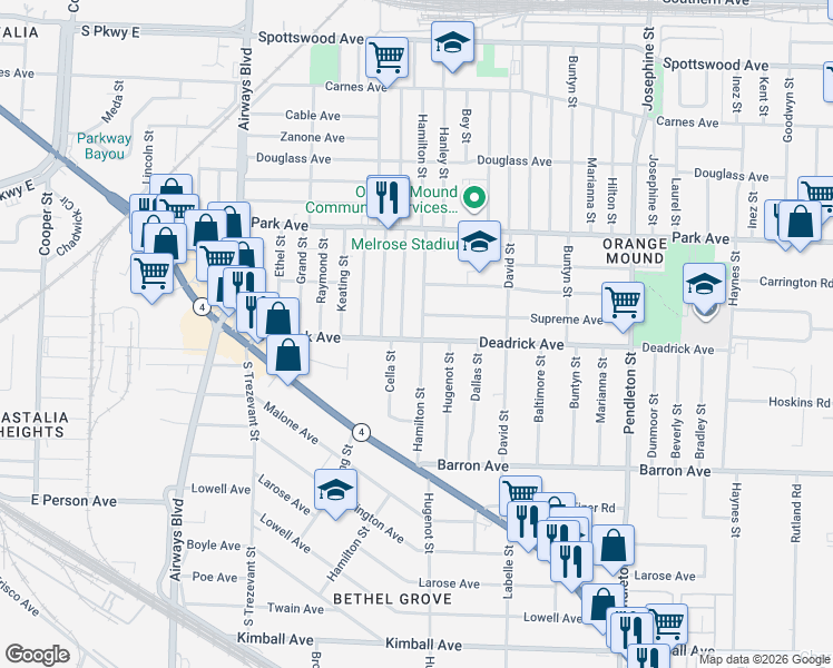 map of restaurants, bars, coffee shops, grocery stores, and more near 1492 Hamilton Street in Memphis