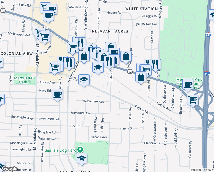 map of restaurants, bars, coffee shops, grocery stores, and more near 5322 Wrens Roost Circle in Memphis