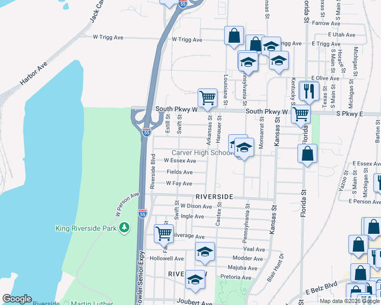 map of restaurants, bars, coffee shops, grocery stores, and more near 288 West Essex Avenue in Memphis