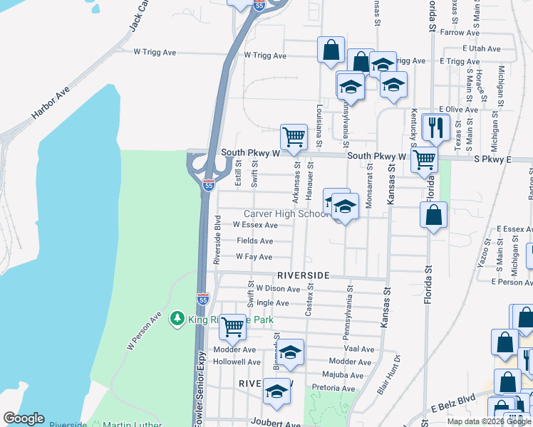 map of restaurants, bars, coffee shops, grocery stores, and more near 288 West Essex Avenue in Memphis