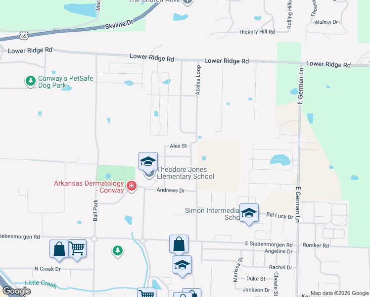 map of restaurants, bars, coffee shops, grocery stores, and more near 1325 Addy Brook Street in Conway