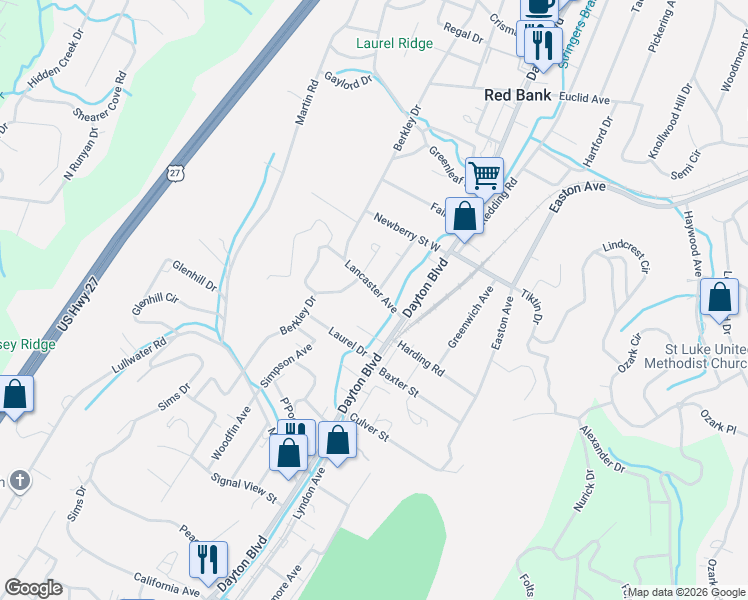 map of restaurants, bars, coffee shops, grocery stores, and more near 3001 Dayton Boulevard in Chattanooga