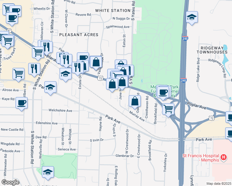 map of restaurants, bars, coffee shops, grocery stores, and more near 993-1013 Reddoch Cove in Memphis