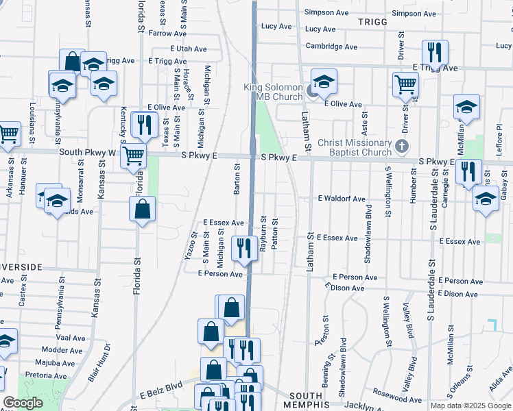 map of restaurants, bars, coffee shops, grocery stores, and more near 1565 South 3rd Street in Memphis