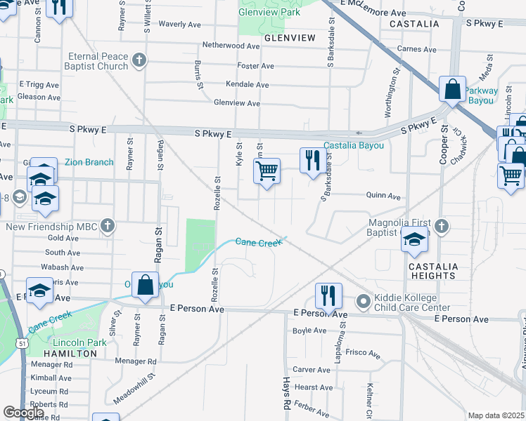 map of restaurants, bars, coffee shops, grocery stores, and more near 1492 Oaklawn Street in Memphis