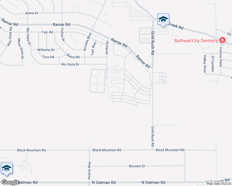 map of restaurants, bars, coffee shops, grocery stores, and more near Kobe Drive in Bullhead City
