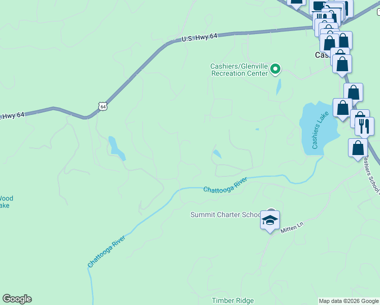 map of restaurants, bars, coffee shops, grocery stores, and more near 194 Streamside Drive in Cashiers