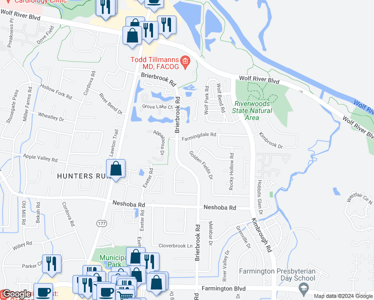 map of restaurants, bars, coffee shops, grocery stores, and more near 1611 Golden Fields Drive in Germantown