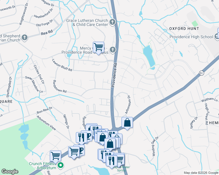 map of restaurants, bars, coffee shops, grocery stores, and more near in Charlotte