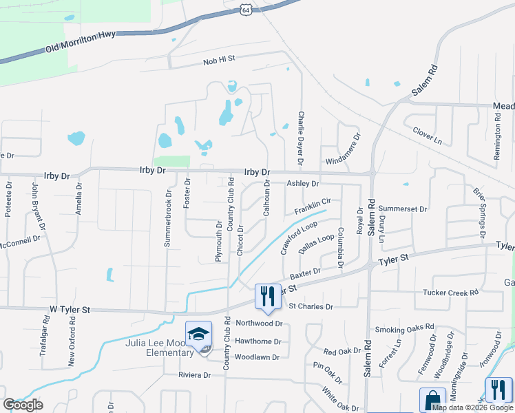 map of restaurants, bars, coffee shops, grocery stores, and more near 3150 Carroll Drive in Conway