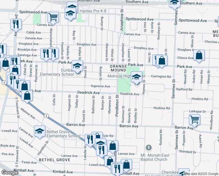 map of restaurants, bars, coffee shops, grocery stores, and more near 1490 Buntyn Street in Memphis