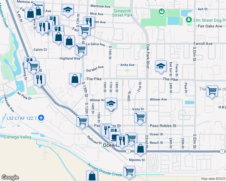 map of restaurants, bars, coffee shops, grocery stores, and more near 1316 18th Street in Oceano
