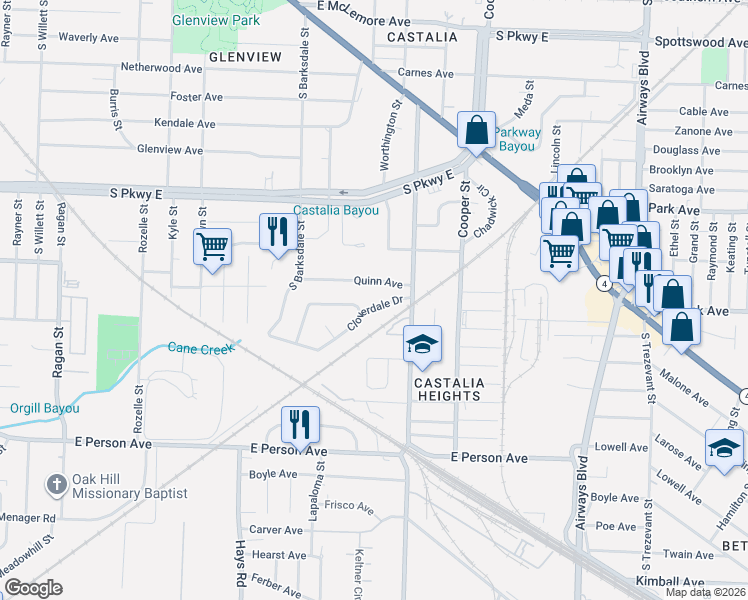 map of restaurants, bars, coffee shops, grocery stores, and more near 2010 Quinn Avenue in Memphis