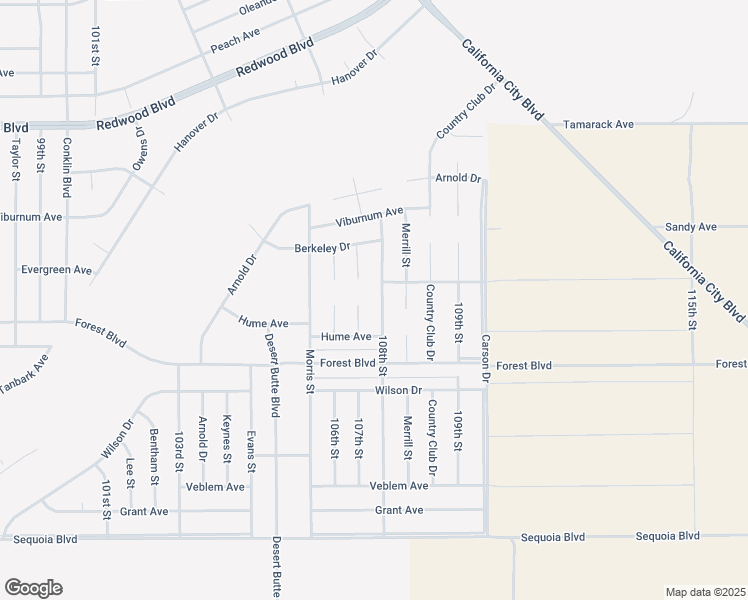 map of restaurants, bars, coffee shops, grocery stores, and more near 108th Street in California City