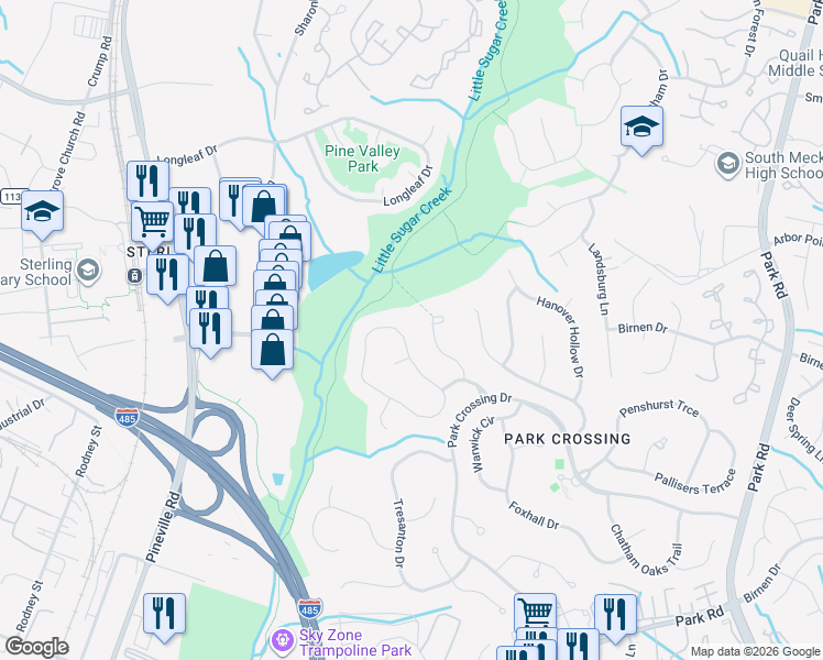 map of restaurants, bars, coffee shops, grocery stores, and more near 10309 Balmoral Circle in Charlotte