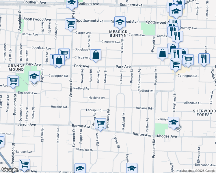 map of restaurants, bars, coffee shops, grocery stores, and more near 943 Maxey Street in Memphis