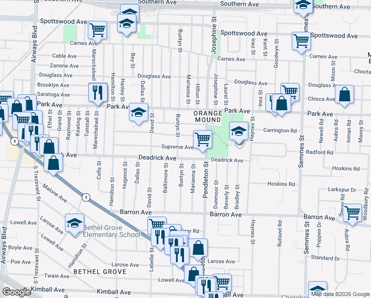 map of restaurants, bars, coffee shops, grocery stores, and more near 2723 Select Avenue in Memphis