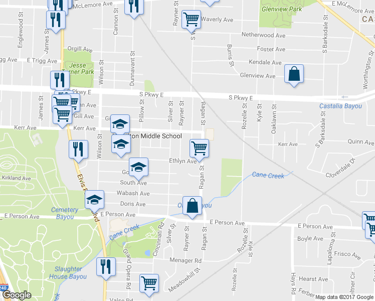 map of restaurants, bars, coffee shops, grocery stores, and more near 1474 South Willett Street in Memphis