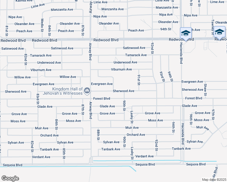 map of restaurants, bars, coffee shops, grocery stores, and more near Sherwood Avenue in California City