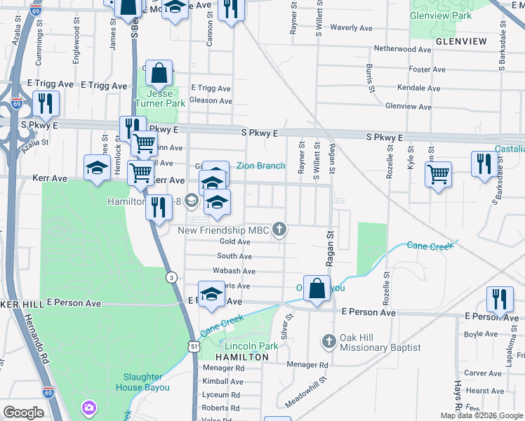 map of restaurants, bars, coffee shops, grocery stores, and more near 1469 Lydia Street in Memphis