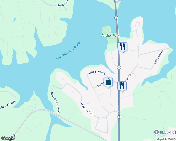 map of restaurants, bars, coffee shops, grocery stores, and more near 134 Lake Bowen Drive in Inman