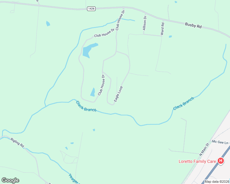 map of restaurants, bars, coffee shops, grocery stores, and more near 822 Eagle Loop in Loretto