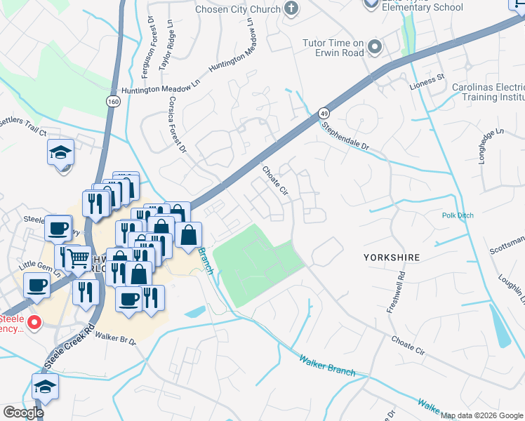 map of restaurants, bars, coffee shops, grocery stores, and more near in Charlotte