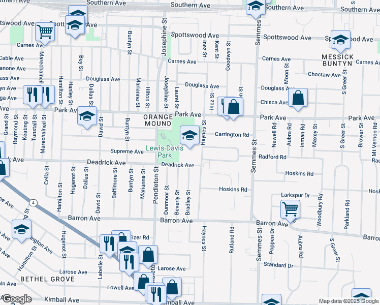 map of restaurants, bars, coffee shops, grocery stores, and more near 2870 Deadrick Avenue in Memphis