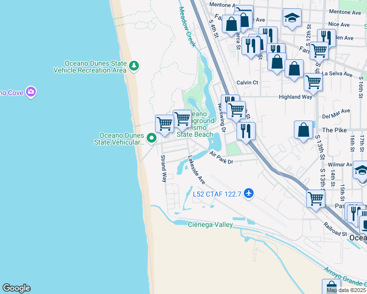 map of restaurants, bars, coffee shops, grocery stores, and more near 385 McCarthy Avenue in Oceano