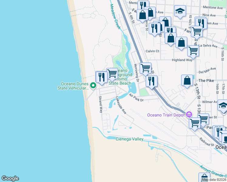 map of restaurants, bars, coffee shops, grocery stores, and more near 385 McCarthy Avenue in Oceano