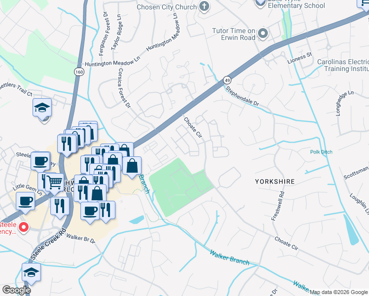 map of restaurants, bars, coffee shops, grocery stores, and more near in Charlotte