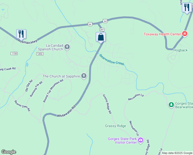 map of restaurants, bars, coffee shops, grocery stores, and more near 116 Minerva Lane in Sapphire
