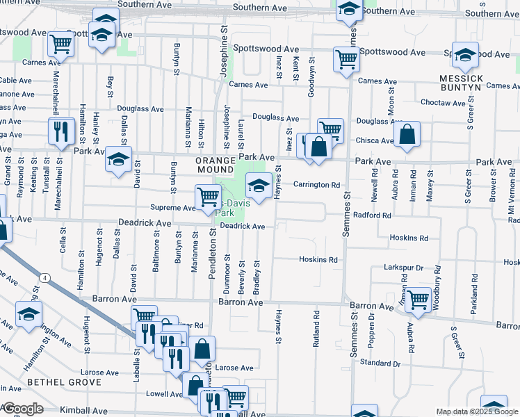 map of restaurants, bars, coffee shops, grocery stores, and more near 2870 Deadrick Avenue in Memphis
