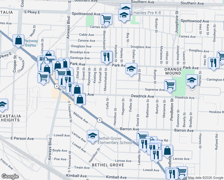 map of restaurants, bars, coffee shops, grocery stores, and more near 1290 Marechalneil Street in Memphis