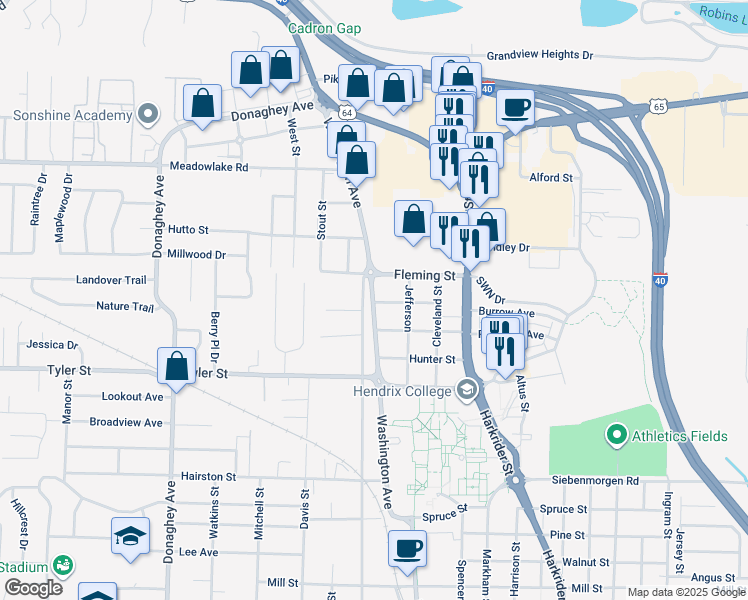 map of restaurants, bars, coffee shops, grocery stores, and more near 2010 Washington Avenue in Conway