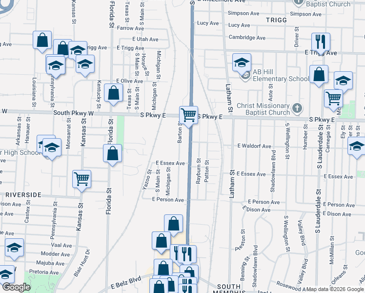map of restaurants, bars, coffee shops, grocery stores, and more near in Memphis