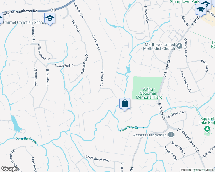 map of restaurants, bars, coffee shops, grocery stores, and more near 400 Mattridge Road in Matthews